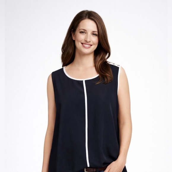Calvin Klein Tops - 🆕 Calvin Klein CK Women's Sleeveless Black White Piping Trim Blouse Top L 12-14